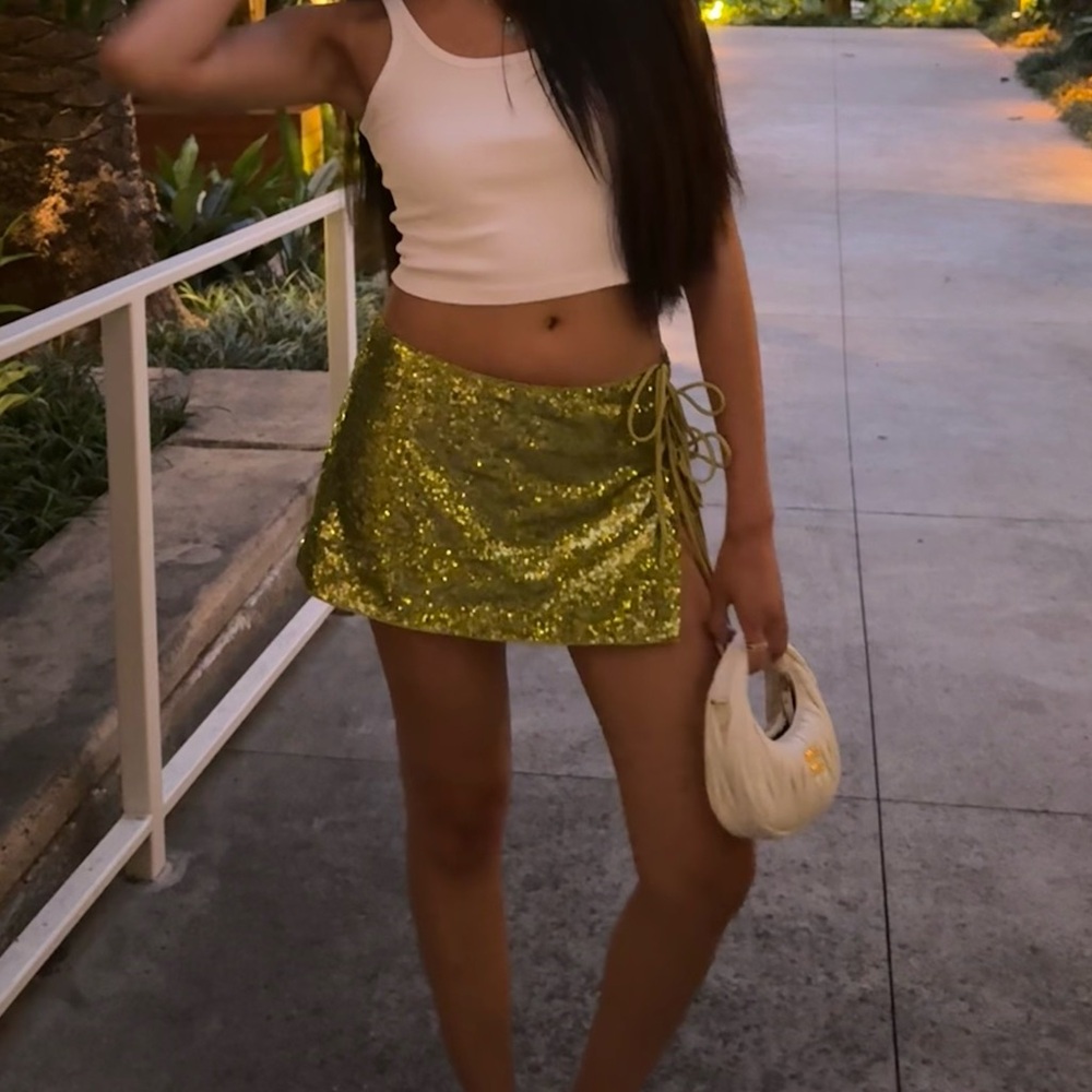 Green Sequin Mini Skirt